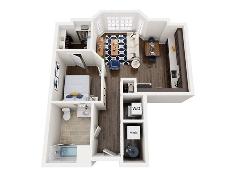 Floor plan for studio, 1 bath, 618 sqft